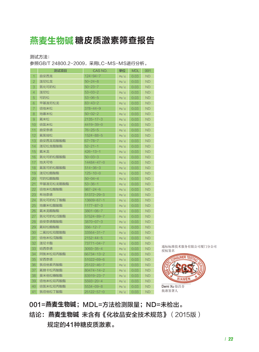 SGS检测：41种糖皮质激素全部未检出筛查报告